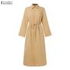 ZANZEA Women Casual Turn Down Collar Loose Long Sleeve Dress