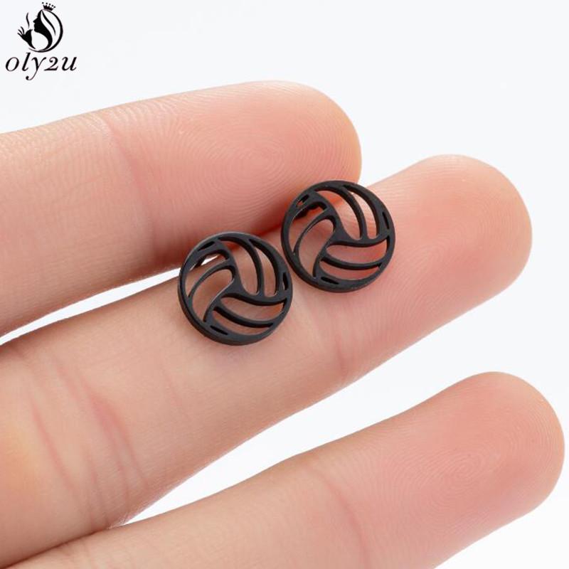 Mini Stainless Steel Geometric Earrings Black for Women Men Heart Triangle Leaf Volleyball Ear Studs Punk Piercing Pendientes