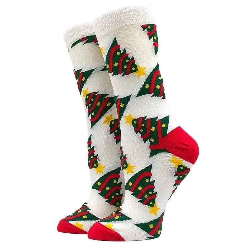 Weihnachtssocken für Damen, interessante Weihnachtssocken mit Weihnachtsmann, Schneeflocke, Elch, Baumwolle, Rundhals, Happy Socks, interessante Socken für Herren