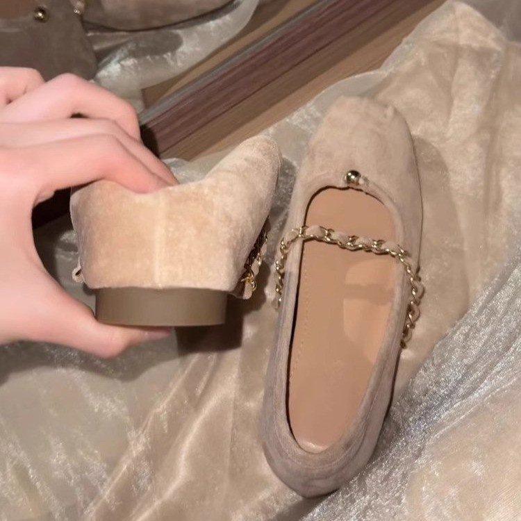 Inner height increase evening shoes autumn new French gentle and thin Mary Jane shallow mouth suede shoes