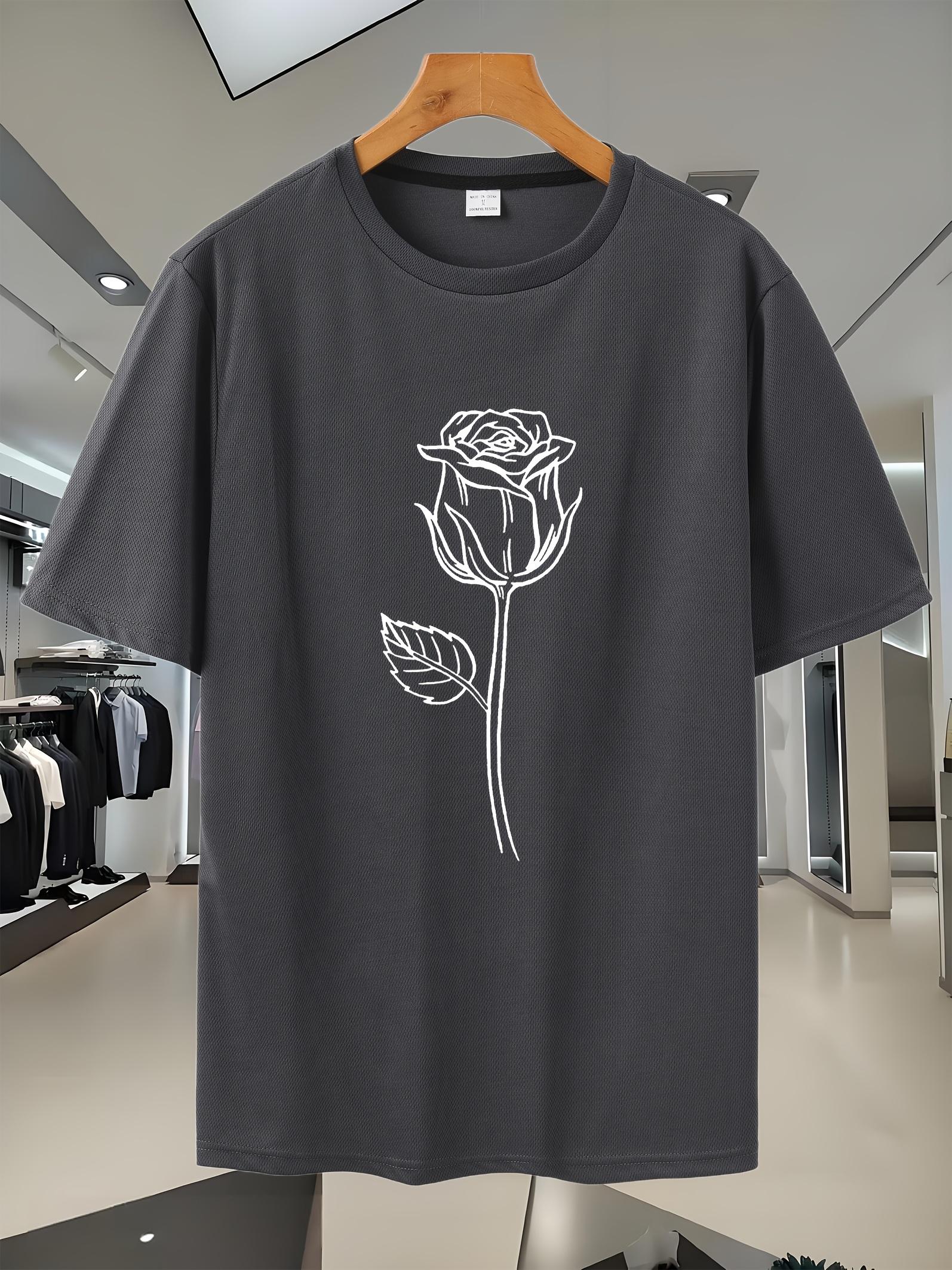 Breathable Mesh Summer T-shirt - Casual & Sporty with Stylish Rose Print M