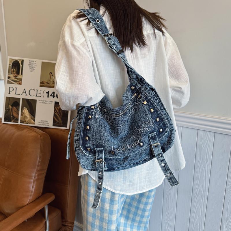 

Vintage Women s Bag Large Capacity Shoulder Bag Denim Crossbody Bag синій