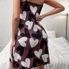 Sexy Heart Print Women's Nightgown Casual Style Spaghetti Strap Slip Dress Breathable Fabric Summer Sleepwear Loungewear Comfy