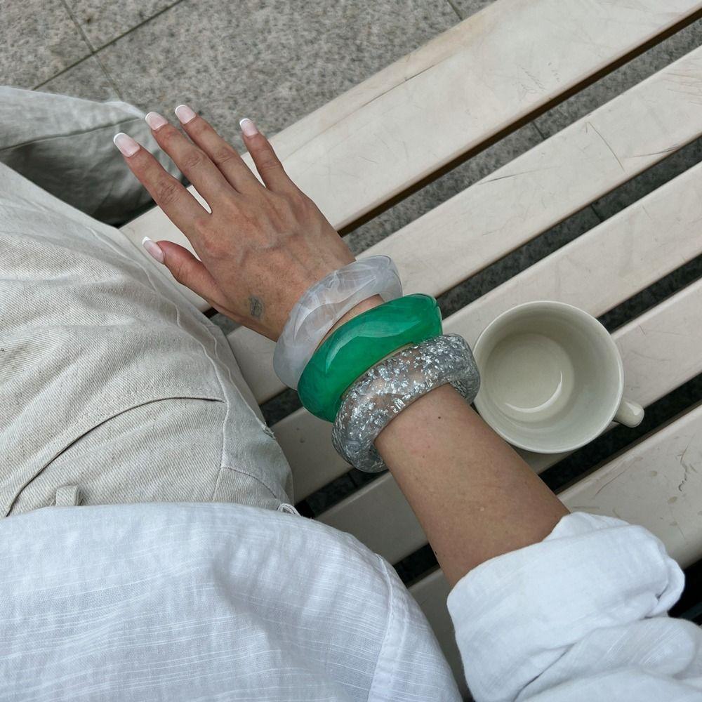 Europe American Style Irregular Wide Bracelet Minority Design Green Hand Ring  Girls