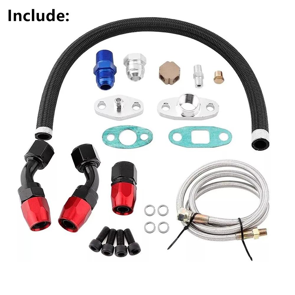 

Universal Turbo Oil Feed Line Return Drain Flange And Fitting T3 T4 T04E GT35 T60 T61 T70 Automobile Repair Tools Engine Parts чорний