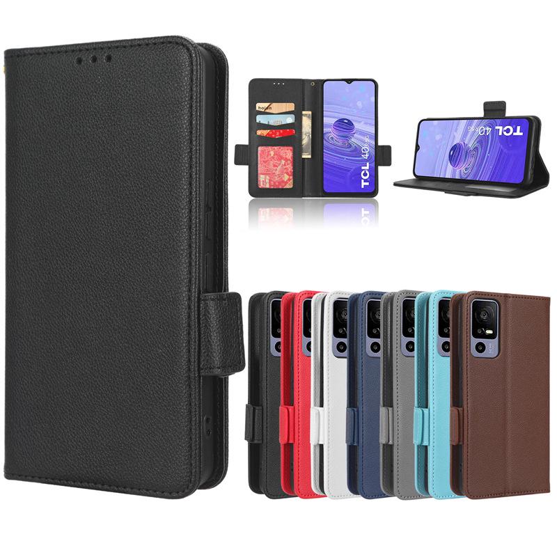 TCL 40R Lychee Pattern Leather Flip Wallet Case with Stand & Card Holder