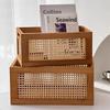 Kitchen Desktop Solid Wood Storage Box Retro Rattan Basket Book Snacks Cosmetics Organizer Home Appliance Bathroom Accessories