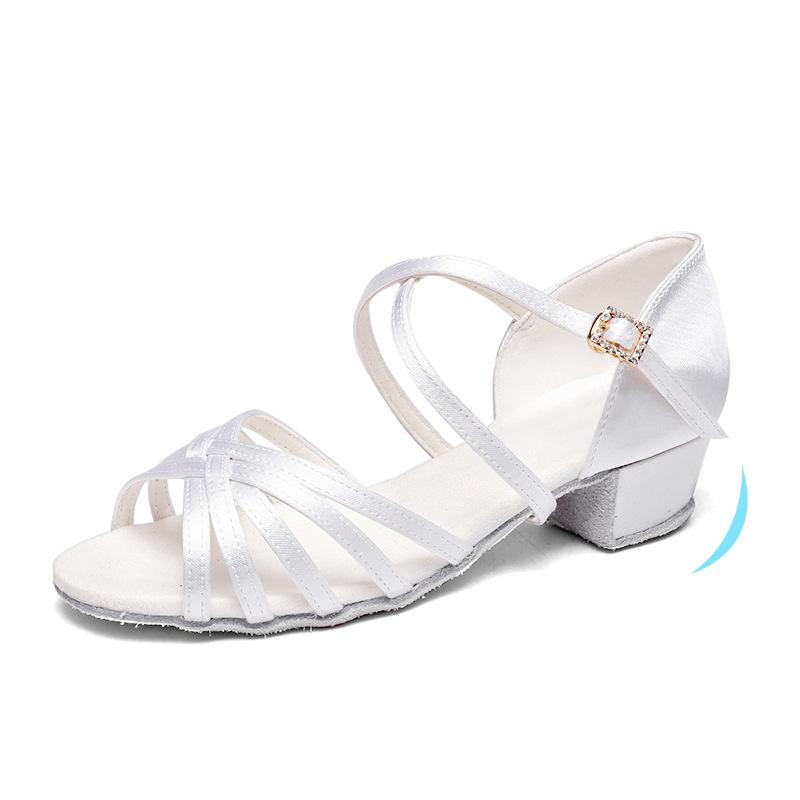 Tanz Pa Kinder Weiße Lateintanzschuhe Mädchen Weiche Sohle Mittelhoher Absatz Tanzschuhe Test Wettbewerb Auftrittsschuhe Anfänger