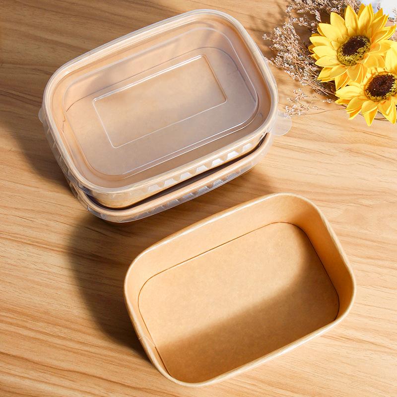 10Pcs/Set Disposable Lunch Box Kraft Paper Square Lunch Box Fast Food Packing Boxes Paper Bowls With Lid Household Bento Boxes