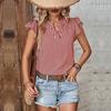 Chic Women's Striped V Neck Ruffle Blouse Short Sleeve Summer Tops