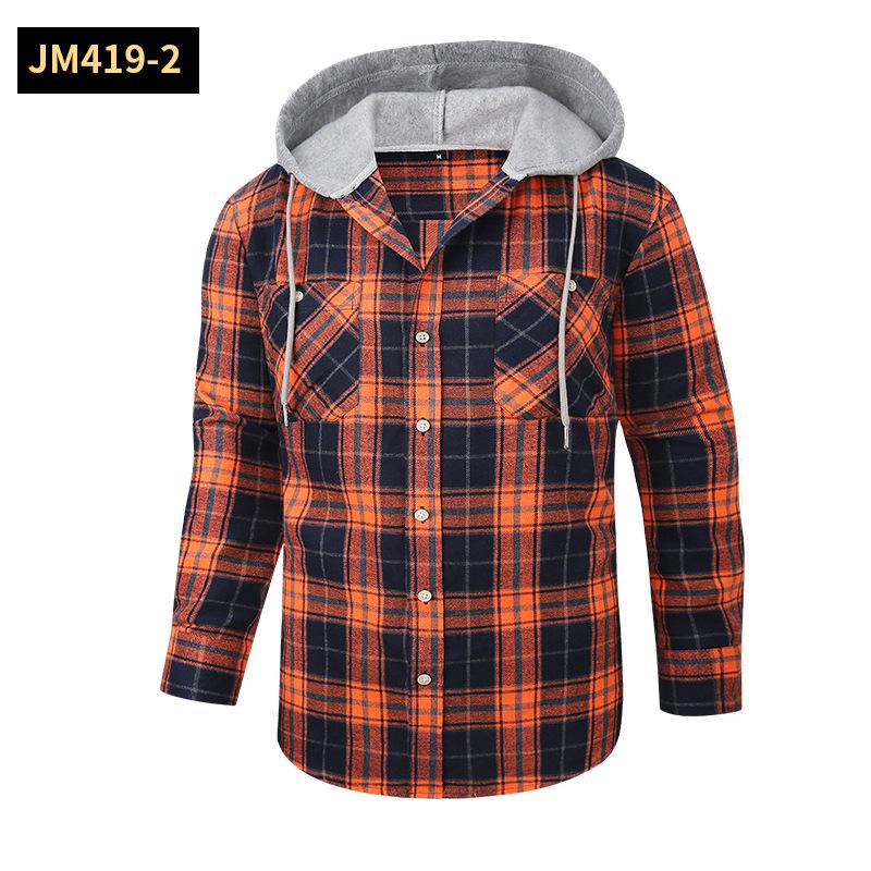 Hooded Flannel Shirt Jackets for Men Long Sleeve Loose Fit Button Down Work Shirts Outwear Men's Casual Plaid Heavyweight Hoodies Shirt With Pockets
