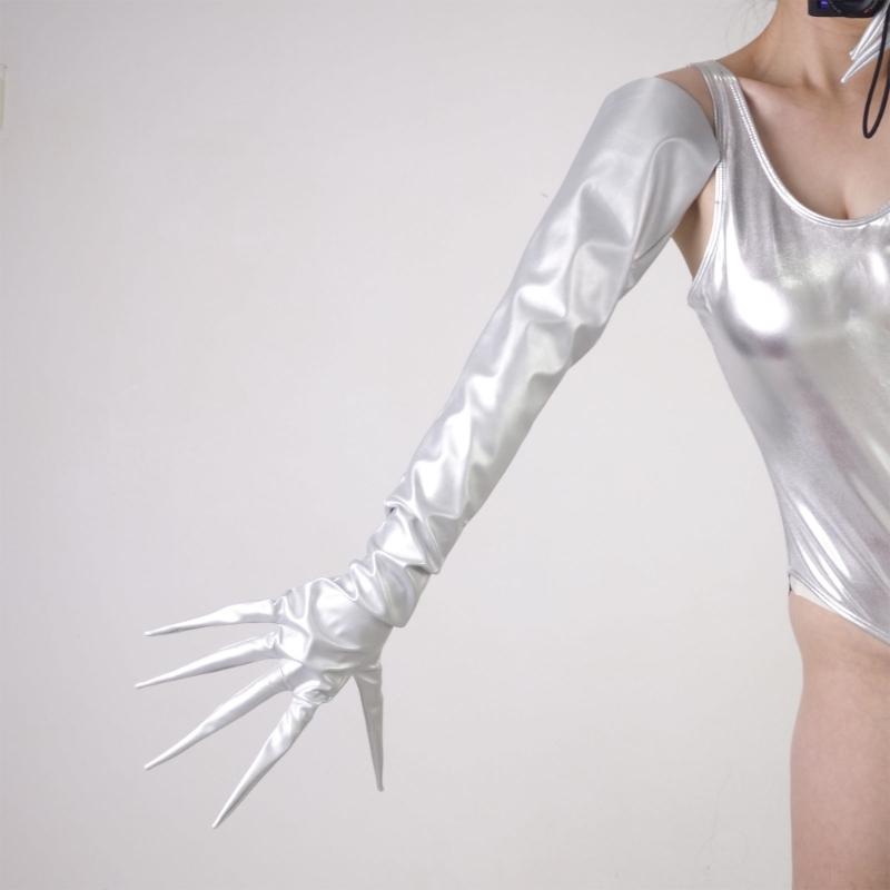 Long Finger Enamel Leather Gloves For Cosplay Event Nails Protection Costume Accessories Arm Sleeves for Halloween Party