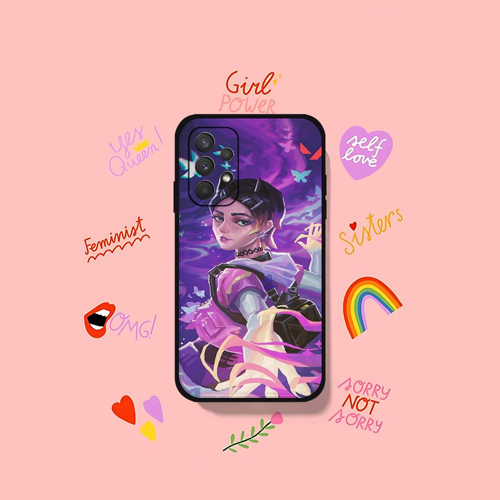 Cute C-Clove V-ValorantS Phone Case For Samsung Galaxy S25 S24 S23 S22 S21 FE Plus Ultra A13 A20 A32 A70 Black Cover