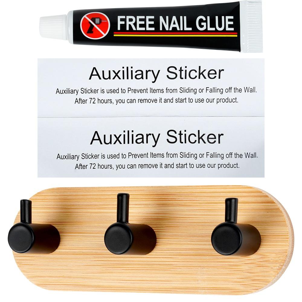 Bamboo Hook Metal Self-Adhesive Towel Rack Bathroom Cloth