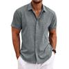 Solid-colour Casual Men's Short-sleeved Shirt Cotton-linen Blend with Concealed Buttons and Buttonholes