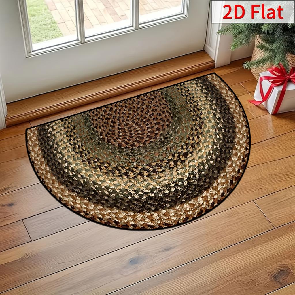 1Pcs Bohemian Style Pattern Semi Circle Welcome Doormat Non Slip for Outdoor Patio Porch Kitchen Bathroom Entryway Floor Mat