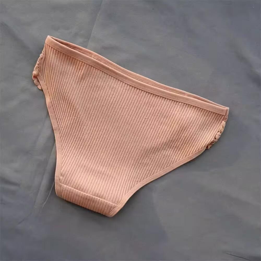 Damen Slips aus Baumwolle, weiche Unterwäsche, bequeme Unterhose, Slip mit Blumenspitze, niedrige Taille, Dessous, M-XL