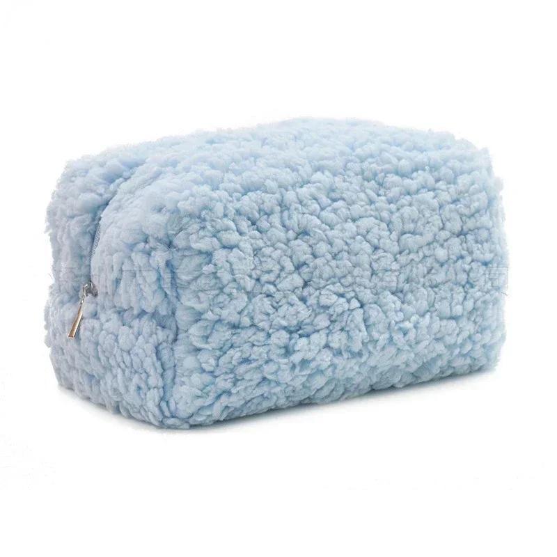 Neceser pequeño de lana de cordero, bonito organizador de maquillaje de peluche, estuche para lápices kawaii, monedero de viaje, almacenamiento para el hogar