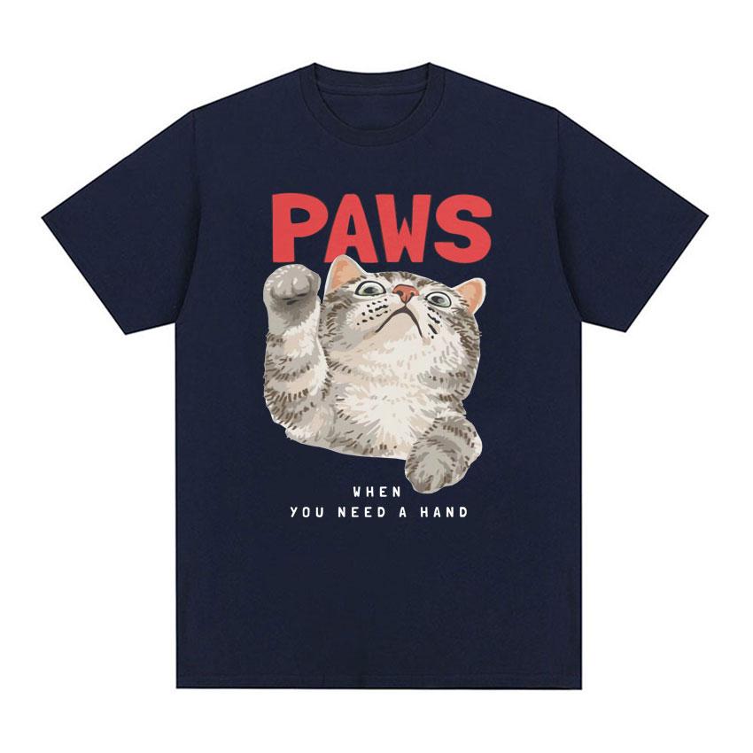 

Забавные футболки с милыми котами «Paws When You Need A Hand», мужская и женская одежда, высококачественная готическая футболка в стиле Харадзюку, топы, уличная одежда