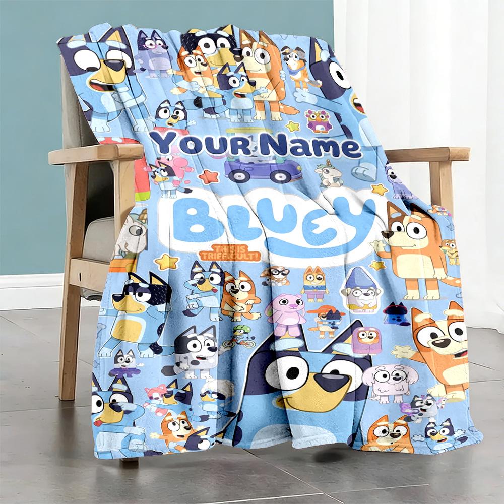 Bluey 130 Customize Text Blanket Multi-purpose Personalized Blanket Warmthful Decor Suitable for Nap Bed Living Room Seaside for All Occasions