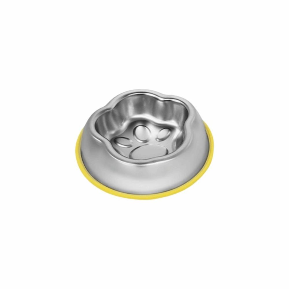 Non Slip Stainless Steel Cat Bowl Single/Double Bowl Pet Drinking Bowl Pet Water Feeder  Home Yellow Single Bowl