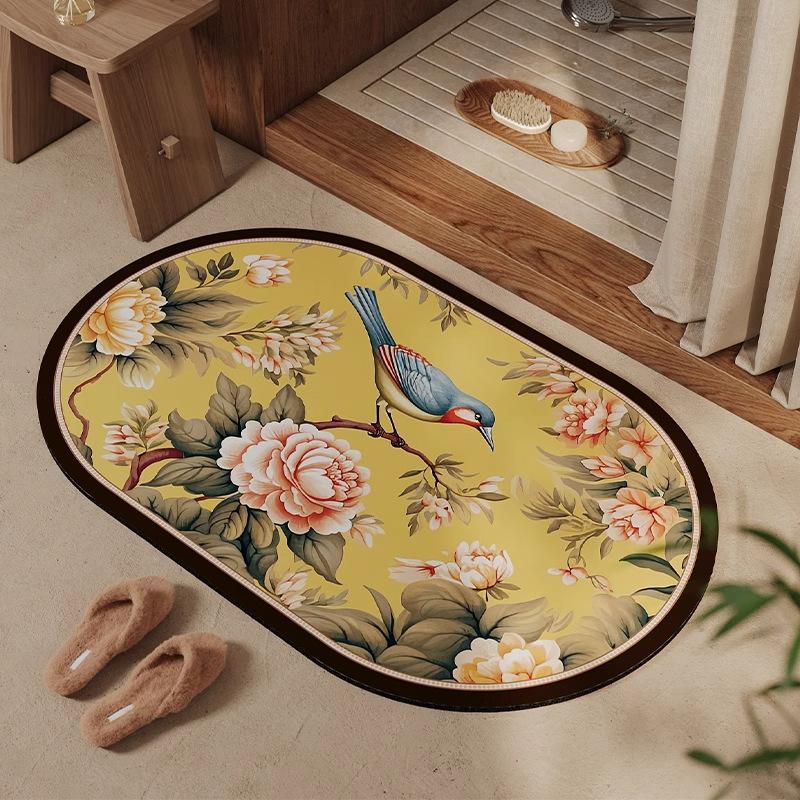 Traditional Chinese Style Elegant Bathroom Floor Mat Absorbent Diatomite Durable Stain Resistant Non Slip Entrance Mat For Bathroom