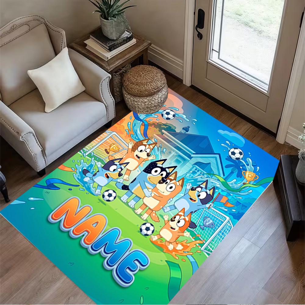 Soccer Fun Bluey Personalized Name Floor Mat Design for Bedrooms Decorate Room Outdoor Entryway Antislip Carpet Decorate Offices