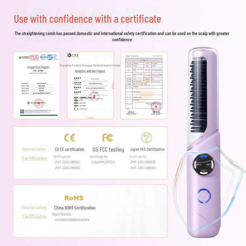 Portable Rechargeable Wireless Hair Straightening & Curling Comb - Negative Ion Technology for Damage-Free Styling