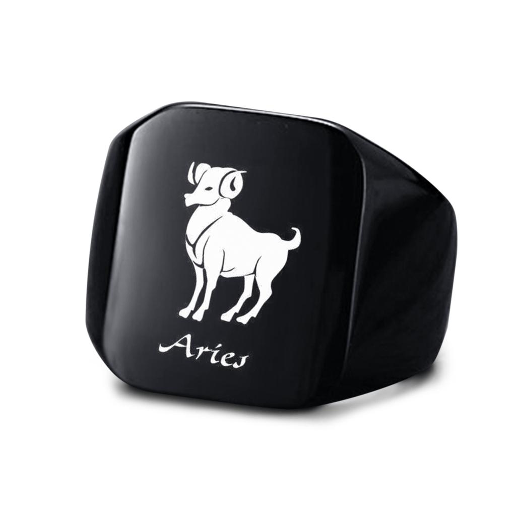 Vnox 18mm Signet Ring For Men Women, The Zodiac 12 Horoscope Constellation Sign Finger Band, Stainless Steel Aries Punk Ring