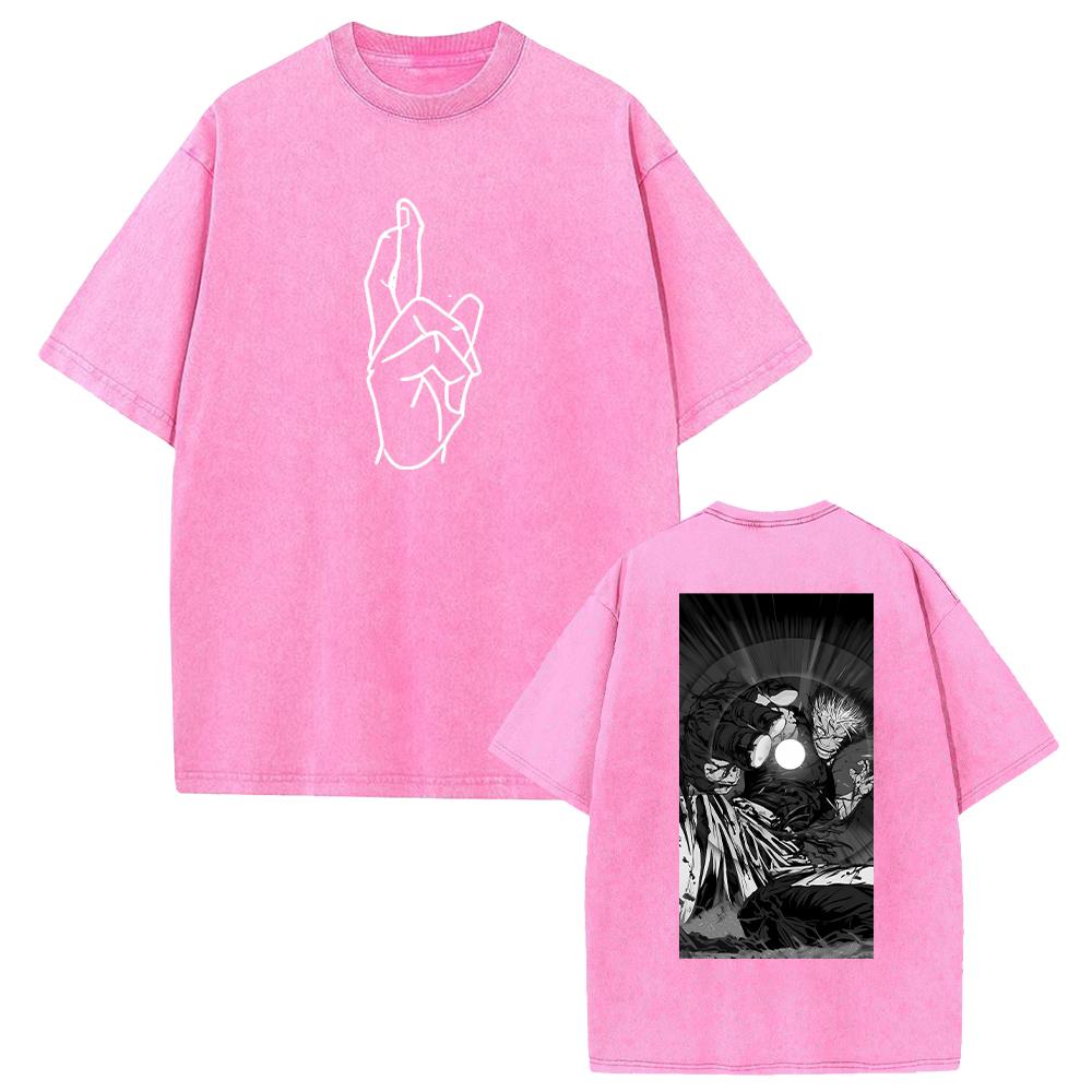 Anime Jujutsu Kaisen Gojo Satoru Printed Tee Men Women Washed Cotton T-shirts Short Sleeve Casual T Shirt Harajuku Retro Tshirt