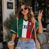 2026 Damen Cheerleader Crop Sexy Y2k Top Mexiko FLAGGE Fußball V-Ausschnitt Kurzarm Trikot T-Shirts Hip Hop Kinder Erwachsenen T-Shirt