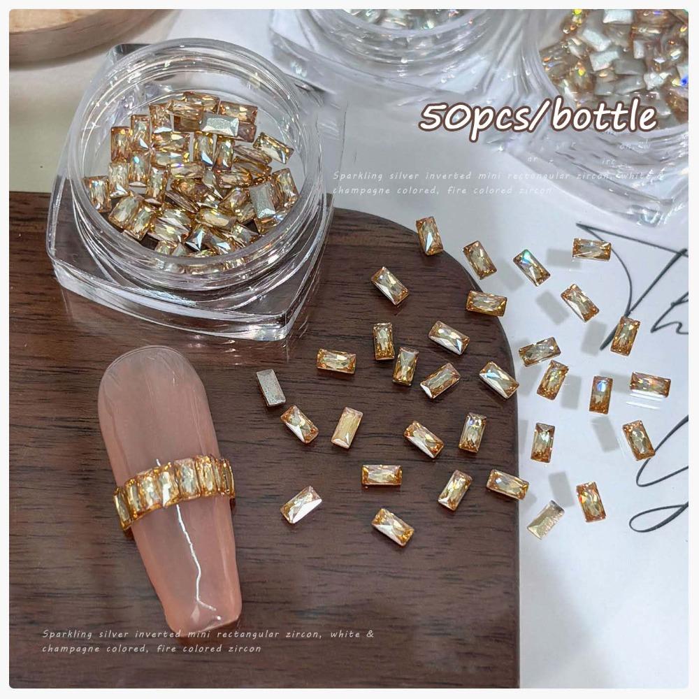 50pcs Long Bar Shape Nail Rhinestones 2x4mm Nail Art Decorations Stylish Nail Gems Women