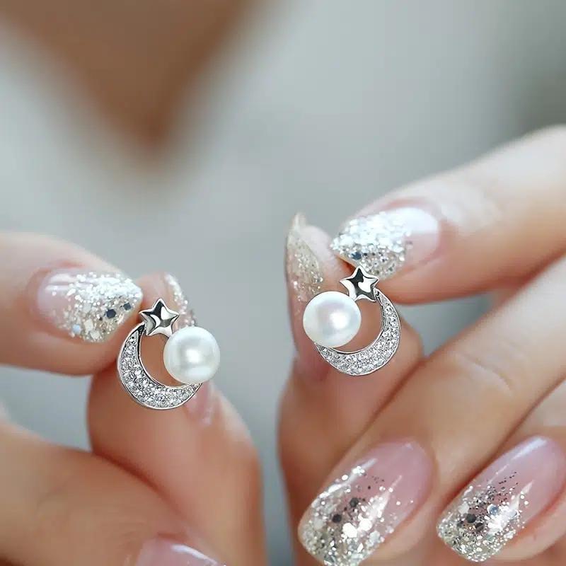 1 Pair  Star Moon Stud Earrings for Women Fashion Cute Earrings