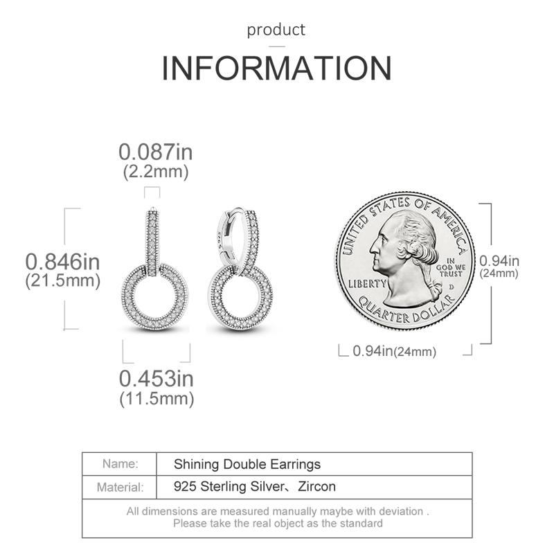 Double Hoop Dangle Earrings Silver Color Fit Original Brand Charms Fine Body Jewelry Gift For Fashion Women 