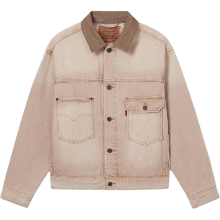Levis Loose Comfortable Simple Color Block Polo Collar Long Sleeve Denim Jacket Men Jackets Light-Brown 003MK-0001