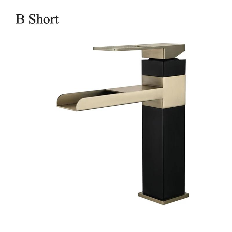 Black Gold Faucet Stainless Steel Waterfall Faucet Mixed Faucet Countertop Hot Cold Mixed Water Taps Bathroom Faucet Single Hole