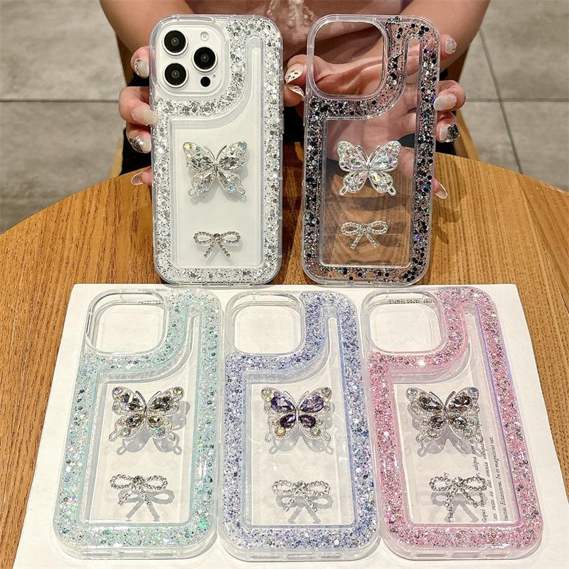 iPhone 16 Glitter Rhinestone Phone Case with Bow, Transparent Design Compatible with Apple Models 11-16. iPhone 13 Pro Max