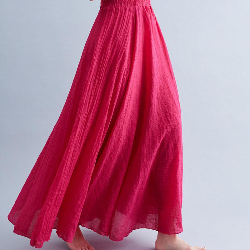 Literary Elastic Waist A-line Expansion Skirt Solid Color Ethnic Style Women Long Skirts