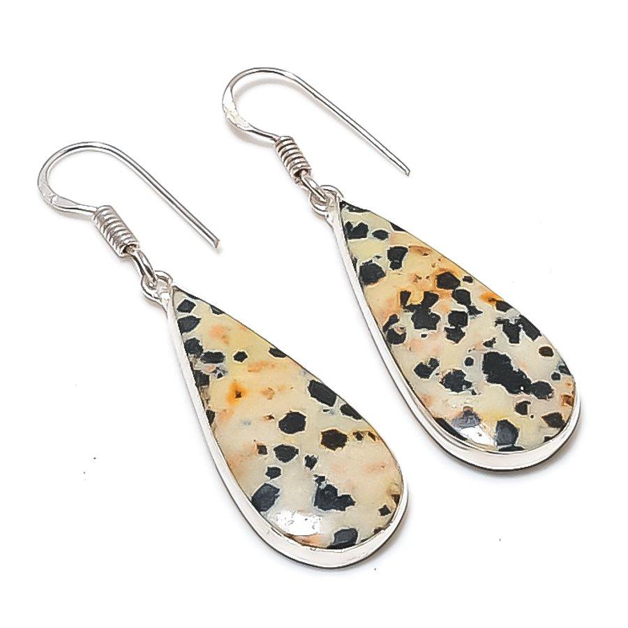 Натуральный далматинский яшма драгоценный камень 925 пробы стерлингового серебра ювелирное изделие серьга 2,09  AEE-11187