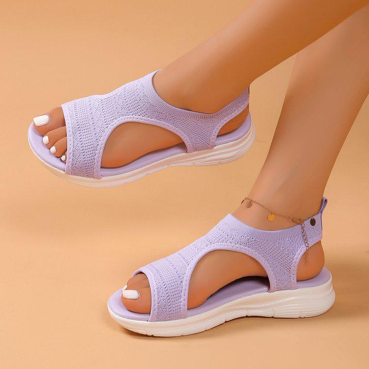 Women's Plus Size Breathable Knit Flat Sandals - European & American Casual Thick-Soled Beach Sandals