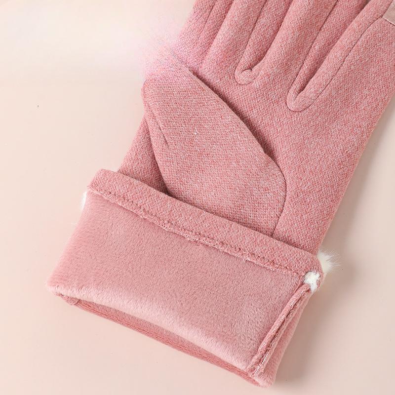 Warm Gloves for Women Rabbit Fleece Cute Bow Thickened Plush Windproof Riding Touch Screen Autumn and Winter Gloves