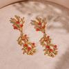 18k Gold-Plated Delicate Coral Red Bead Earrings with Stainless Steel for Women