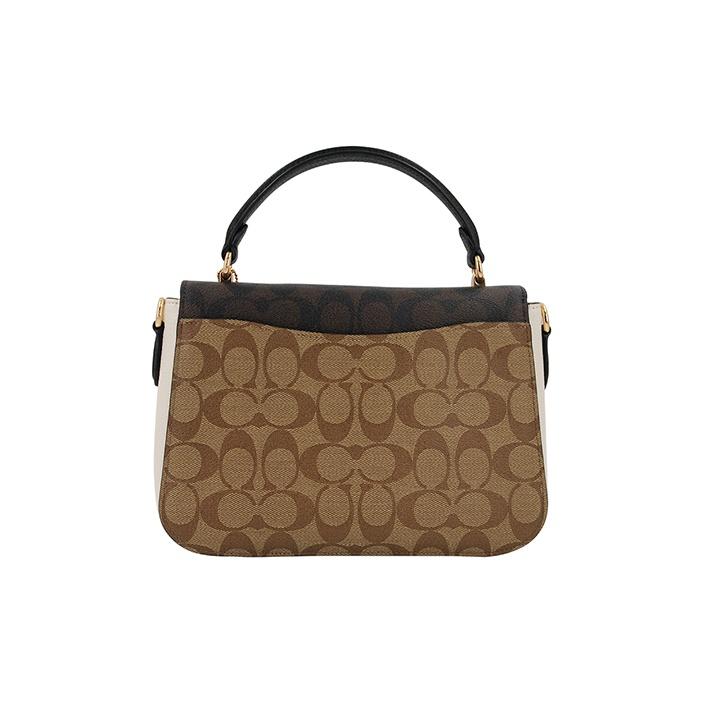 Coach Marlie 24 Color Block Turn-Lock Signature Canvas And Leather Small Cambridge Satchel Bag Women Handbags Black Dark-Brown C1563-IMNOX