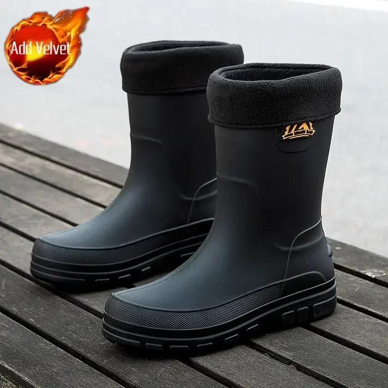 Summer Pvc Loafers Black Rain Boots for Men Wellies High Quality Wide Toes Man Shoes Gumboots Adult Low-heel Comfortable Garden