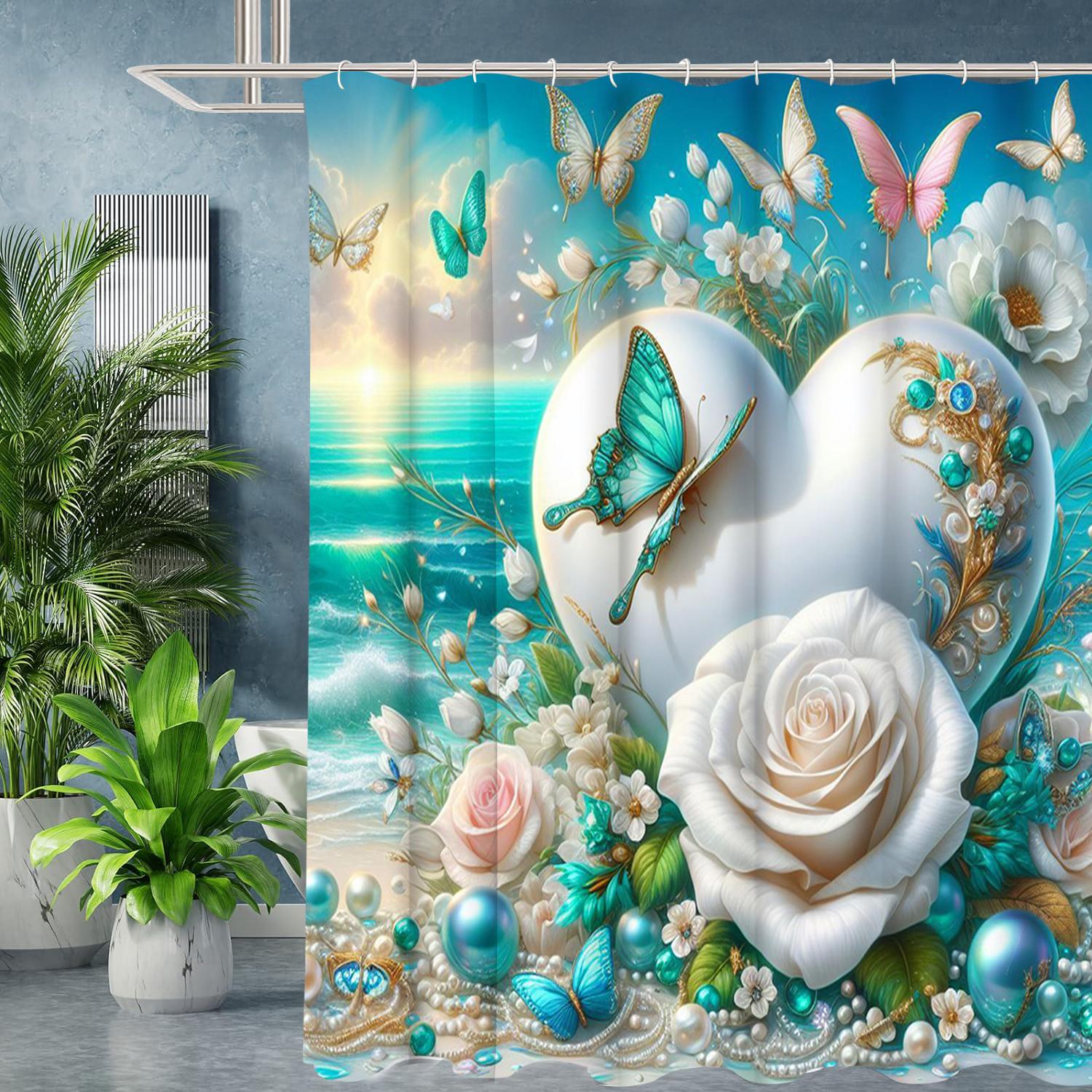 

Цветочная Пляжная Занавеска для Ванной Комнаты Буквы для Ванной Водонепроницаемая Шторка для Душа с 12 Крючками Рыбки Домашний Декор Бесплатная Доставка 180x180cm curtain синий