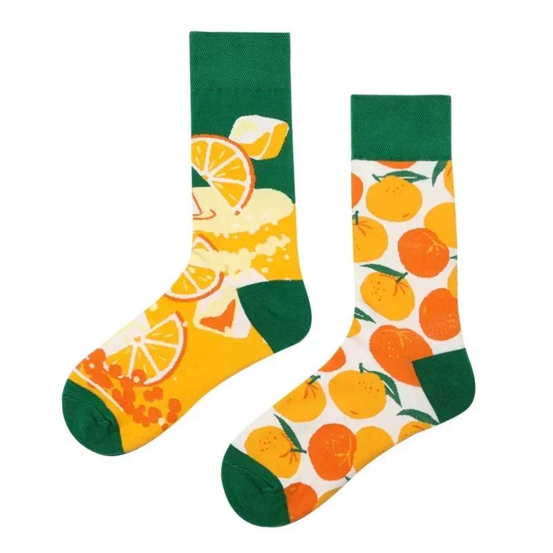 Original Design AB Mandarin Duck Asymmetric Socks Ins Street Cartoon Creative Animal and Plant Fruit Fashion Sports Cotton Socks