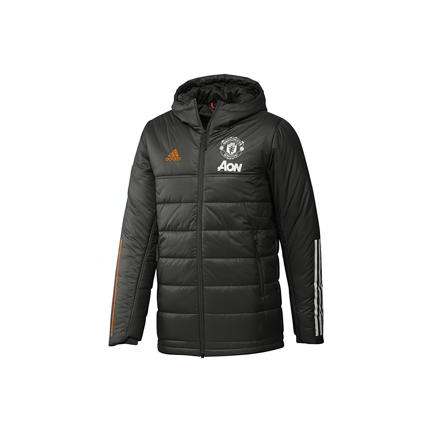 Adidas Mufc Outdoor Sports Hooded Cotton Jacket Winter Men Jacket Military-Green FR3682 L