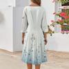 Women's Casual Fashion V Neck Three Quarter Sleeve Print Midi Dress