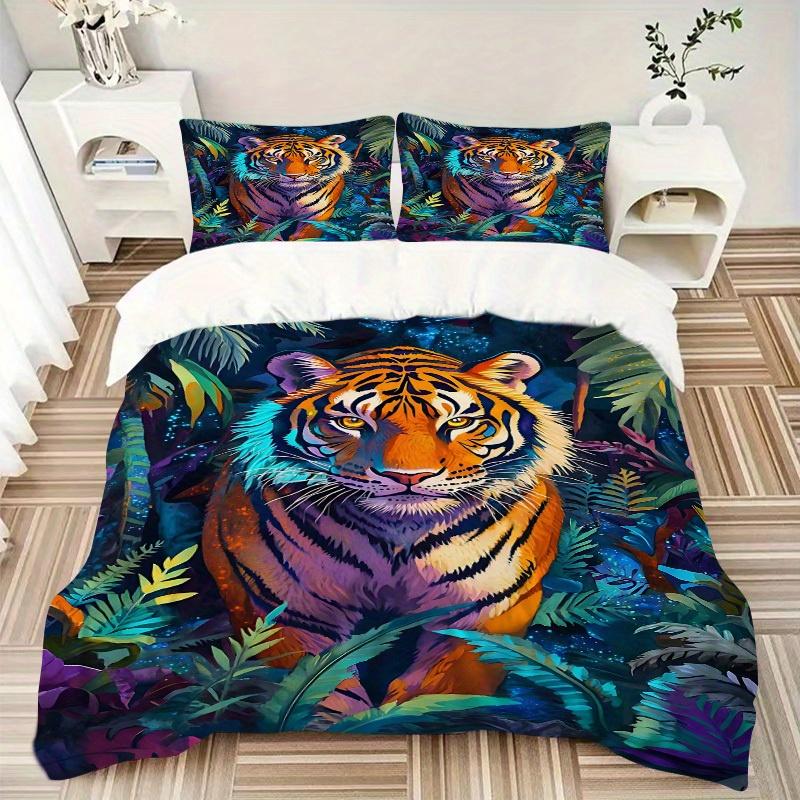 3pcs Tiger Jungle Bedding Cover Set, Fashion Classic Popular Print Bedding Set, Soft Comfortable, All - Season Use, For Bedroom173