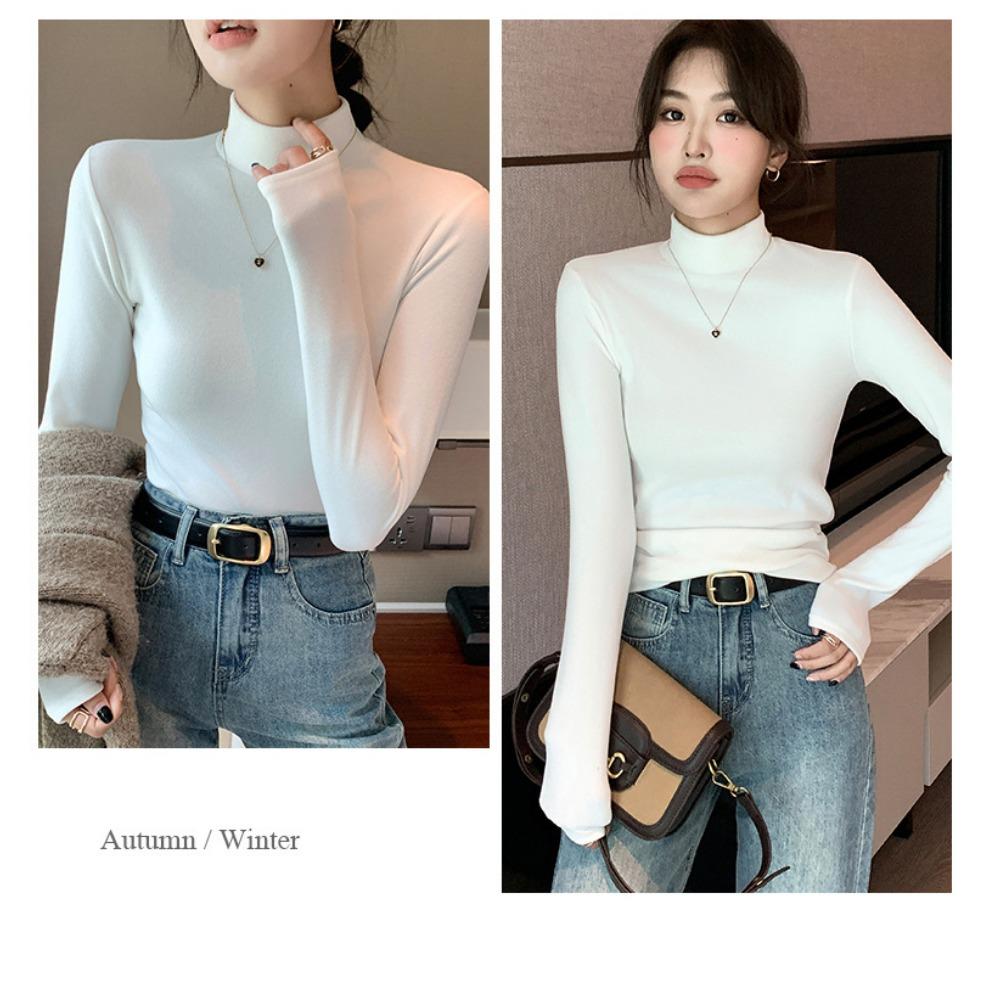 Micro Velvet De Velvet Košile s polovysokým výstřihem Dámská vnitřní podzimní a zimní, vycpaná a zesílená De Velvet střední teplo u krku